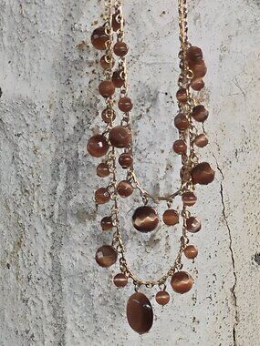 Plastic Multi Strand Hues of Copper n Browns Short Necklace